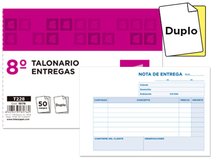 Talonario Liderpapel Entregas 8º apaisado 50 juegos duplicado